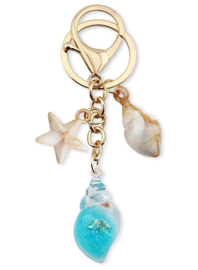 MyfavoriteK Seashell Keychain Purse Charm for Women Girls Tote Bag Backpack Accessory Cute Beach Key Chain (Turquoise) - Image 1